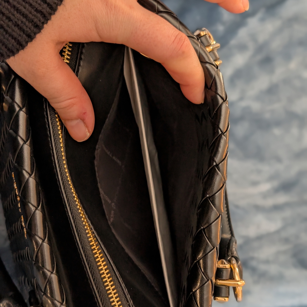 Michael Kors Marilyn Medium Woven Satchel Black No Crossbody Strap - Picture 5 of 10